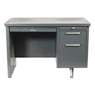 1950s Mid-Century Single-Pedestal Steelmaster Tanker Desk For Sale