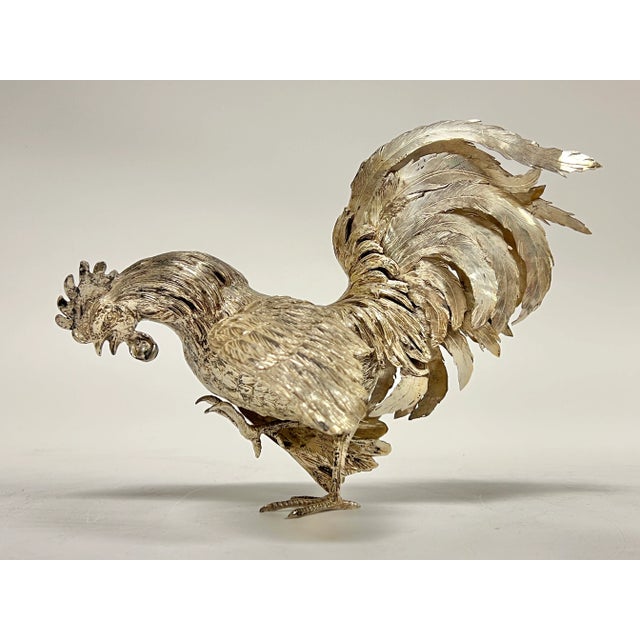 Pair Antique Silver Cockerel Rooster Figurines / Sculptures For Sale - Image 12 of 18
