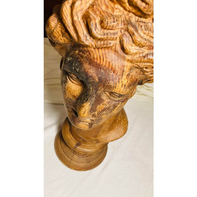 Vintage Hand Carved Wood Bust of the God Apollo For Sale - Image 10 of 11