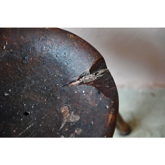 Wood Primitive Bohemian Tripod Stool in Wood, 1920 For Sale - Image 7 of 10