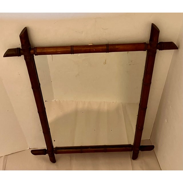 Brown 1930s Framed Antique Faux Bamboo Mirror For Sale - Image 8 of 12