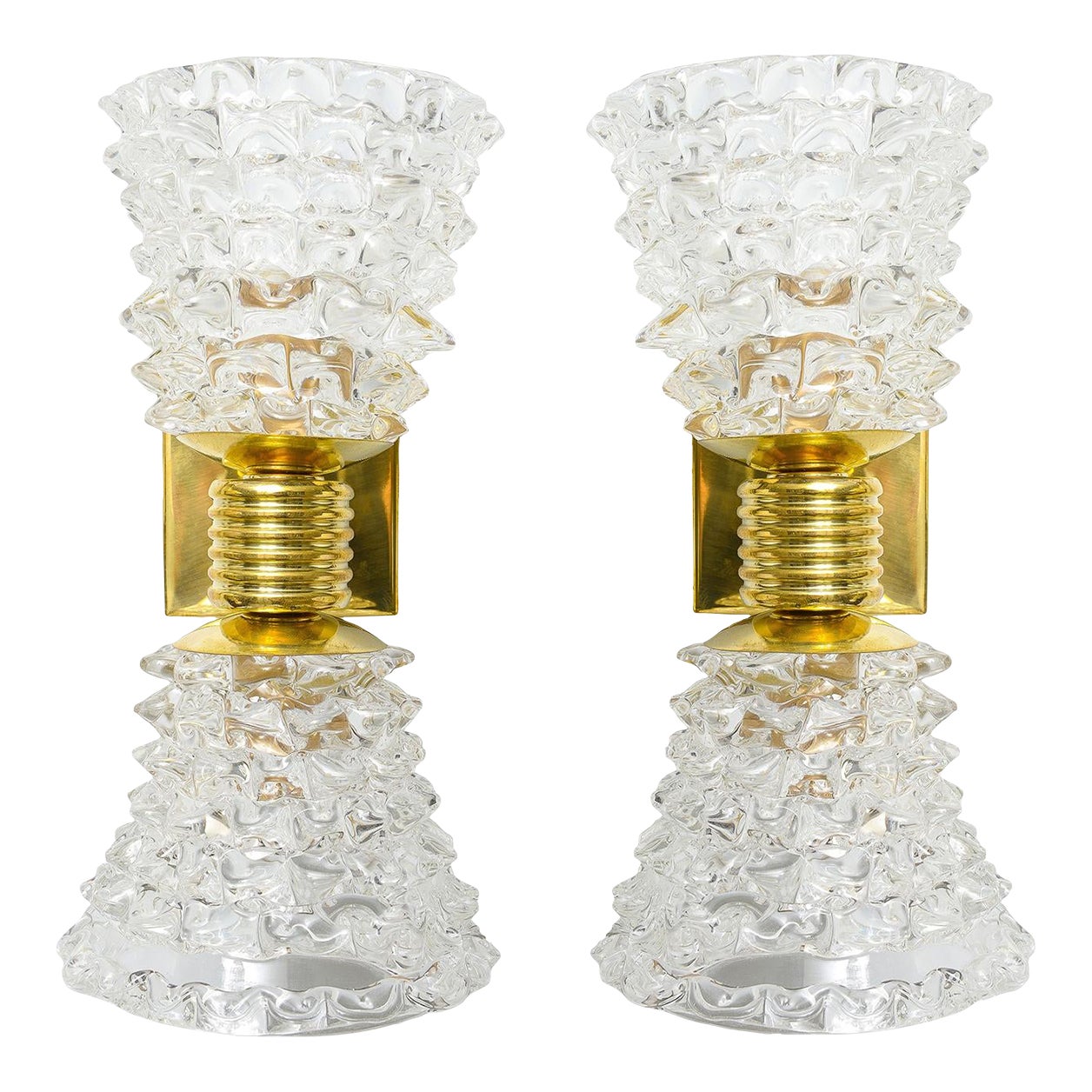Contemporary Italian Rostrato Double-Arm Murano Glass and Brass Sconces ...