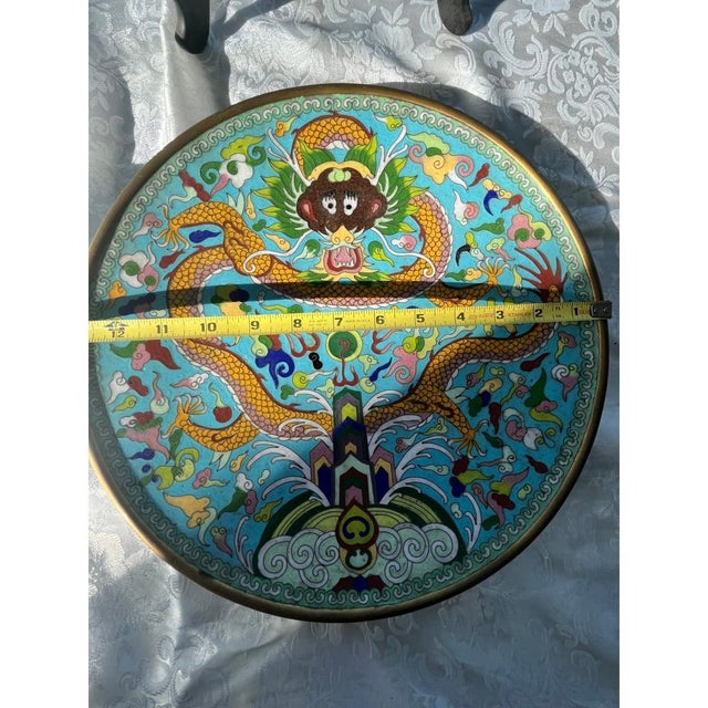 Metal Large 12" Antique Chinese Cloisonné Dragon Charger Plate - Late Qing/Republic For Sale - Image 7 of 7