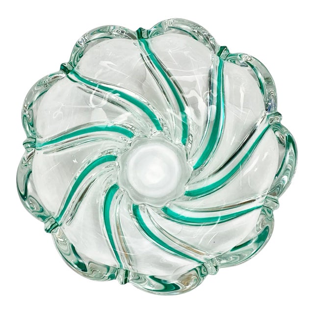 Vintage Italian Murano Sommerso Green Spiraled Art Glass Bowl For Sale