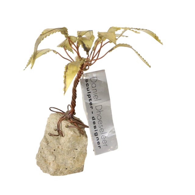 Vintage palm tree sculpture with brass leaves and red copper branches, a piece by the renowned Belgian artist Daniel...