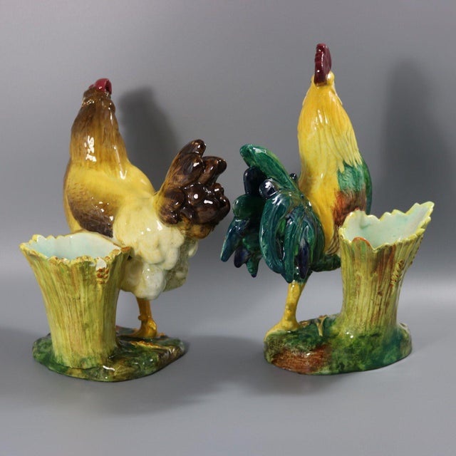 Pair of Jerome Massier Hen & Rooster Vases For Sale - Image 6 of 12