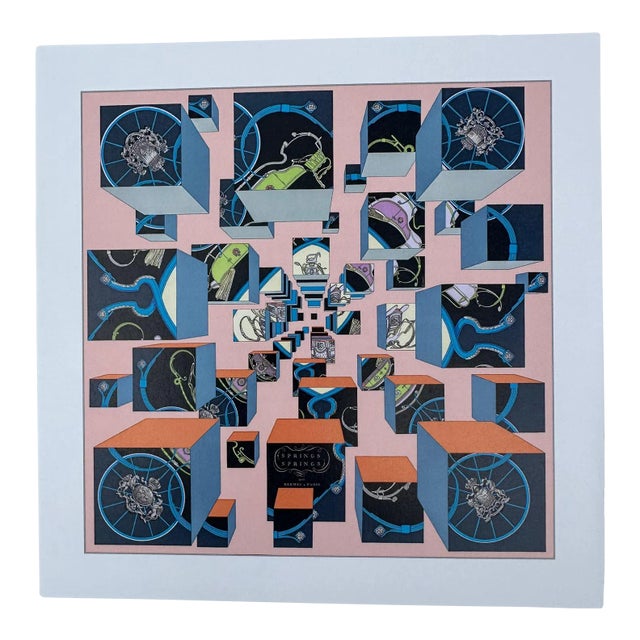 Vintage Authentic Original Hermès Art Advertisement Lithograph Featuring Hermès Scarf For Sale