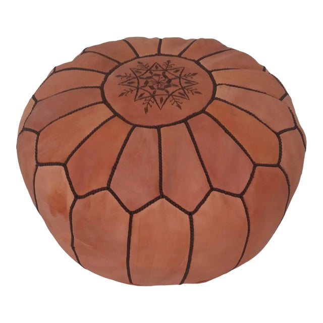 Contemporary Moroccan Leather Pouf Ottoman For Sale