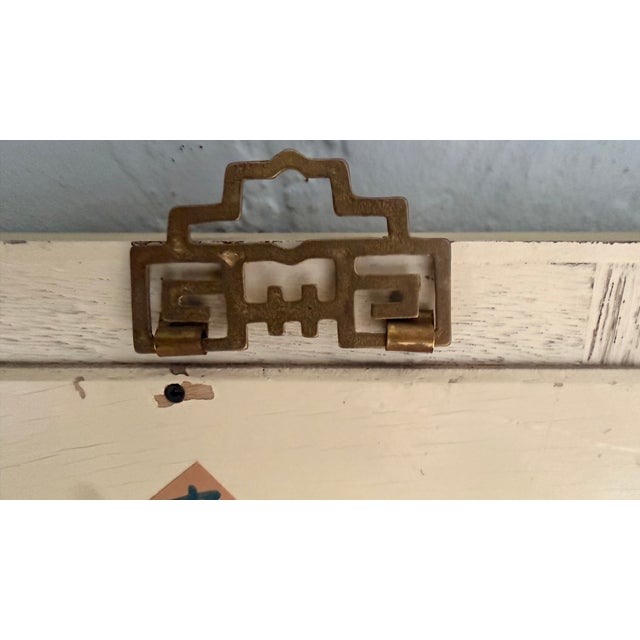 Metal Vintage Chinoiserie Wall Mirror With Lacquered Frame & Hand-Painted Bird Motif For Sale - Image 7 of 9