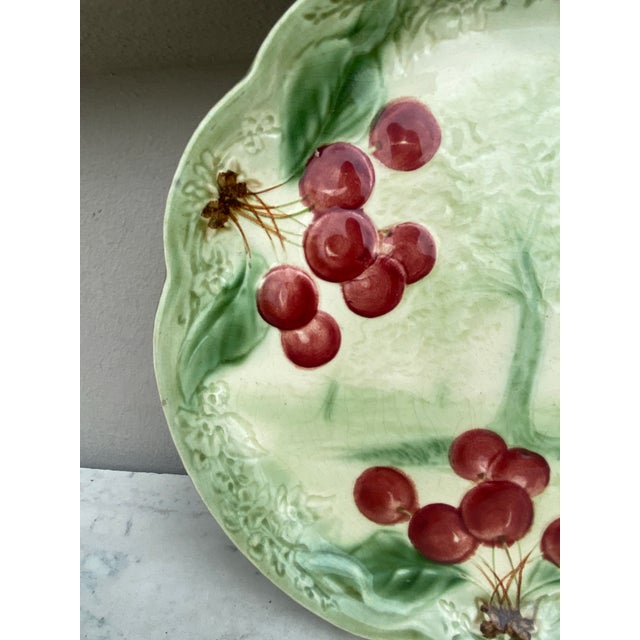 19th Century Majolica Cherries Plate Choisy Le Roi For Sale - Image 4 of 5