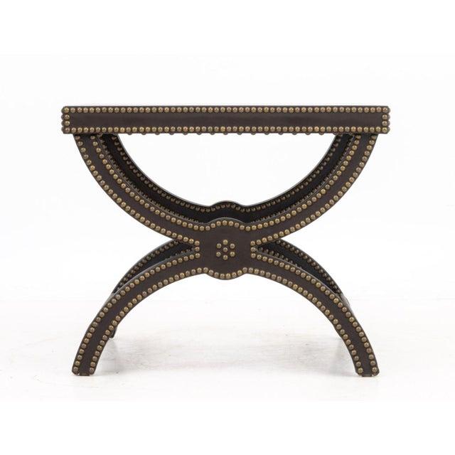 Early 21st Century Baker Alexandre Brown Leather Brass Riveted Stool For Sale - Image 5 of 8