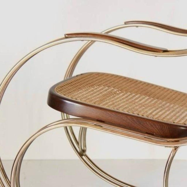 1970s Mid-Century Modern Brass and Wicker Rocking Chair, 1970s For Sale - Image 5 of 13