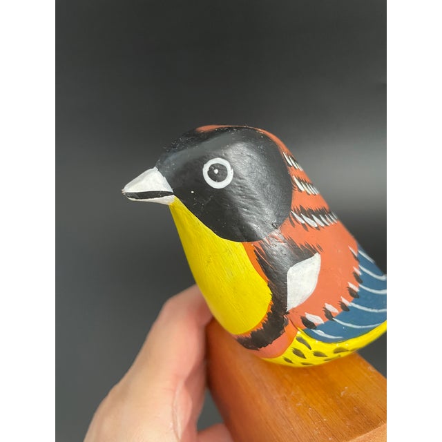 Folk Art Wood Oriole Bird on Stand For Sale - Image 10 of 11