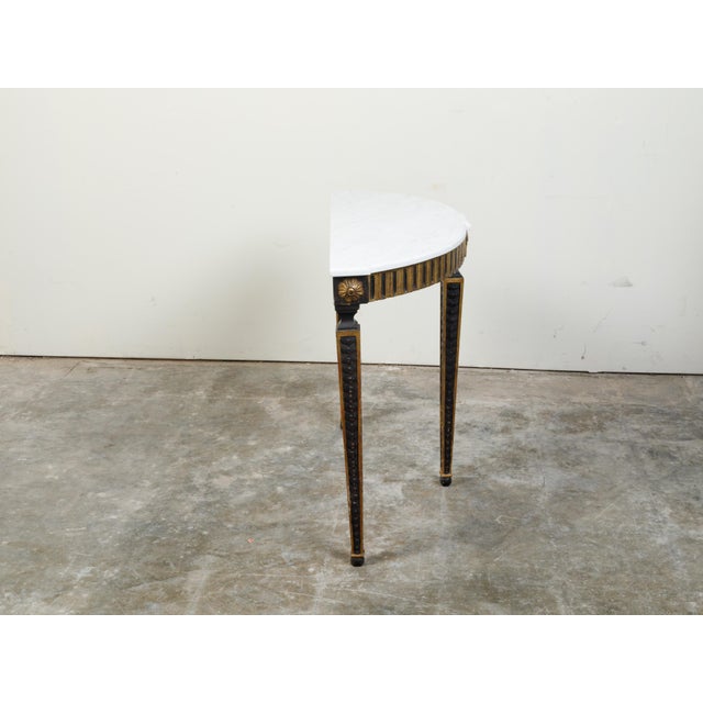 Wood Italian 19th Century Neoclassical Style Black Parcel-Gilt Marble Top Demilune For Sale - Image 7 of 12