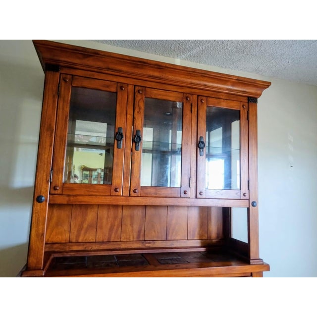 Modern Wooden Storage Cabinet and Illuminated Display Case, Featuring a Wine Rack, Drawers, and Doors For Sale - Image 3 of 13