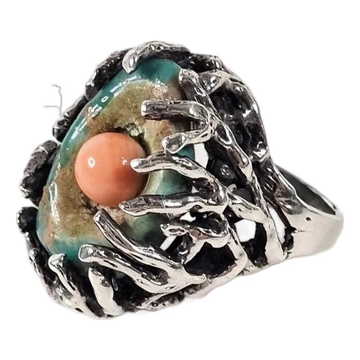 1960s Sterling Silver MId Century Birds Nest Ring, Size 7.75