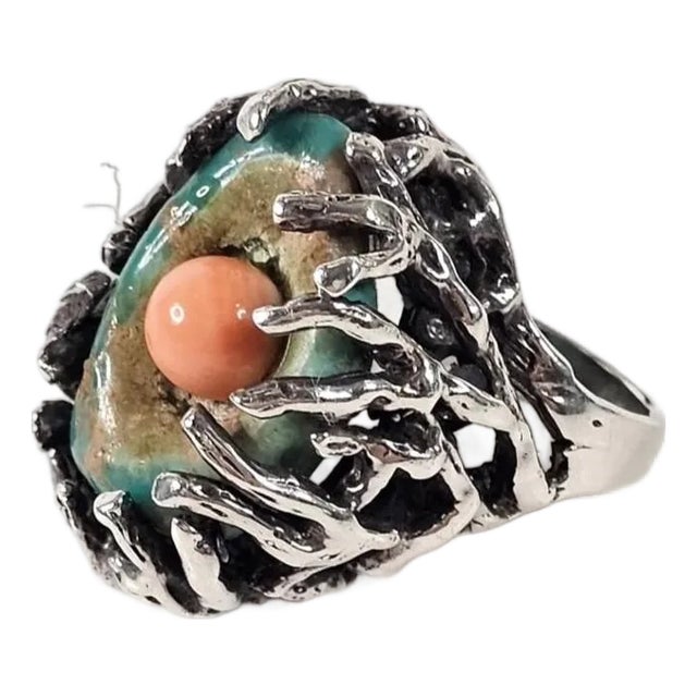 1960s Sterling Silver MId Century Birds Nest Ring, Size 7.75 For Sale
