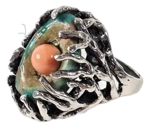 1960s Sterling Silver MId Century Birds Nest Ring, Size 7.75