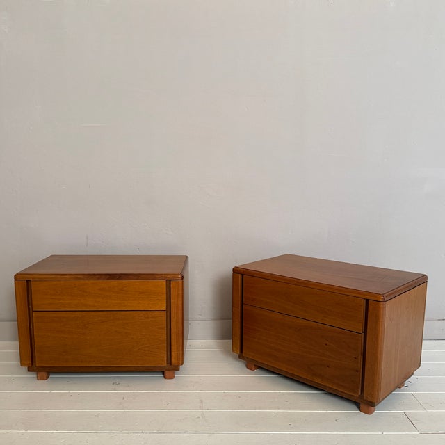 Mid-Century Italian Walnut Bedside Tables with Drawers, 1960s, Set of 2 For Sale - Image 9 of 11