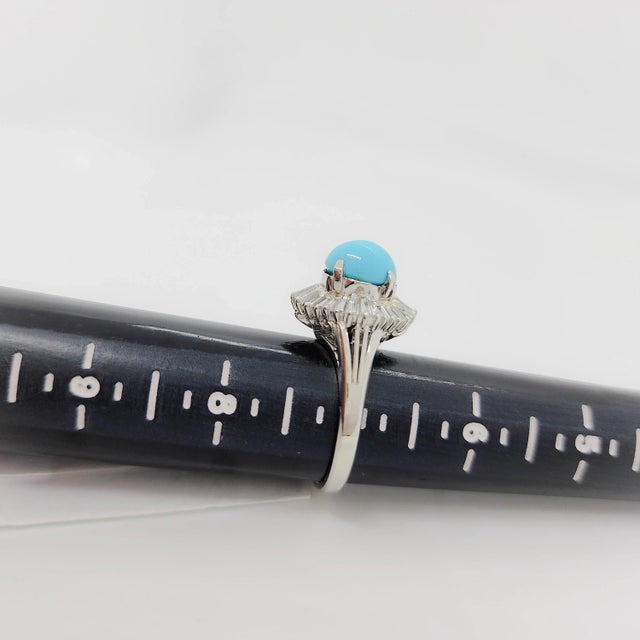 Platinum Turquoise and White Diamond Ring in Platinum, size 5.25 For Sale - Image 8 of 8