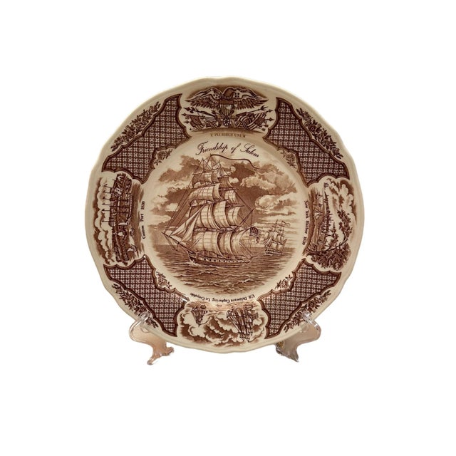 English Vintage Alfred Meakin Staffordshire Fair Winds The Friendship of Salem Brown Dinner Plates - Set of 10 For Sale - Image 3 of 11