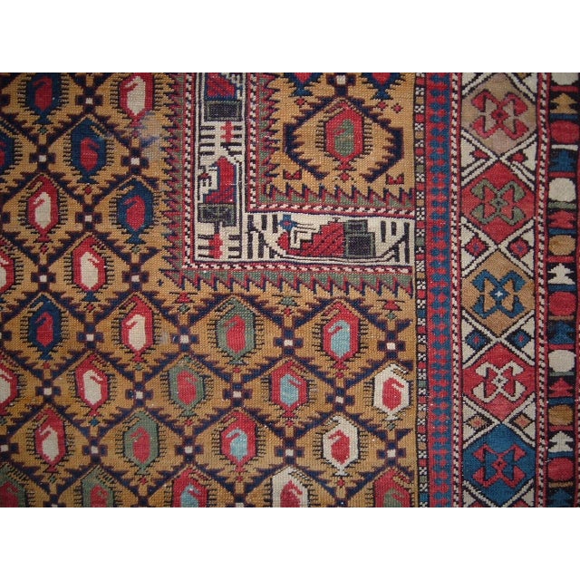 Antique Circa 1880 Gold Caucasian Shirvan Marasali Hand Knotted Rug 4' X 4'10 For Sale - Image 4 of 5