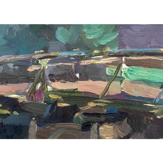 Vintage Ukrainian Impressionist Oil Painting, Rural Landscape, Ukrainian Artist Sokolovsky G. 1960s For Sale - Image 4 of 6