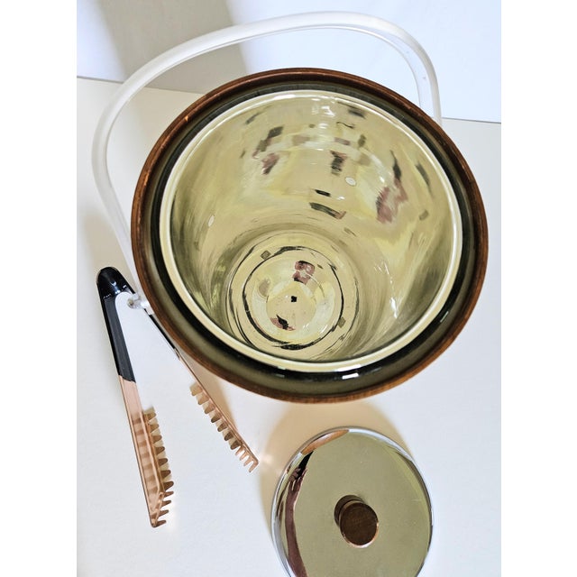 1960s 60s Retro Thermos Insulated Walnut Ice Bucket With Tongs For Sale - Image 5 of 7
