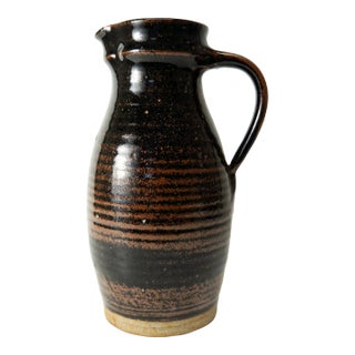 Studio Pottery Pitcher Black & Brown Glaze For Sale