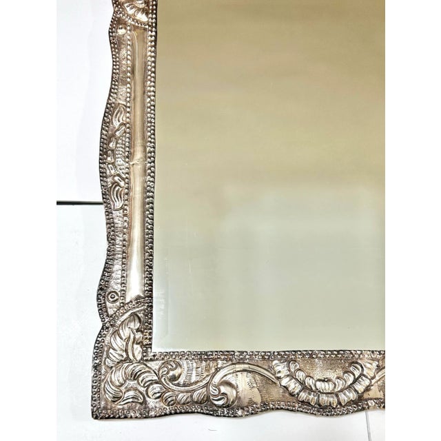 1920s 925 Sterling Silver Repoussé Framed Wall Mirror For Sale - Image 10 of 13