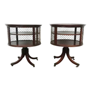 Grosfelds 1940s Flame Mahogany Side End Tables With Pull Out Tray a Pair