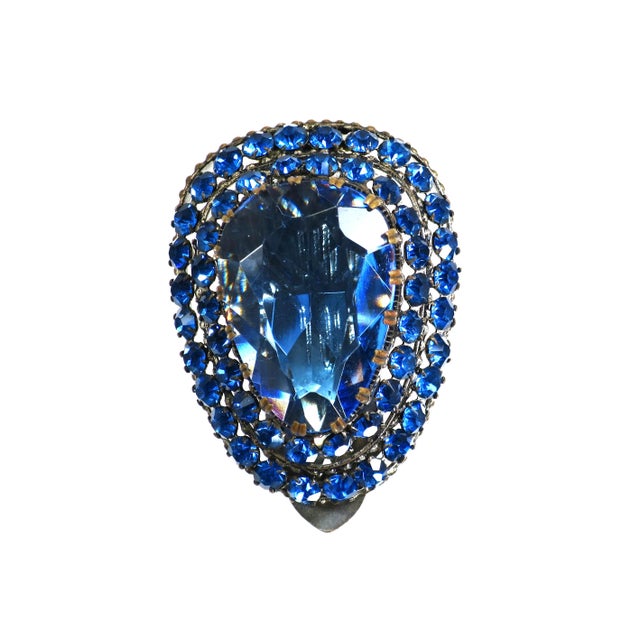 Art Deco Vintage Art Deco Czech Sapphire Crystal Brooch Clip 1930s For Sale - Image 3 of 8