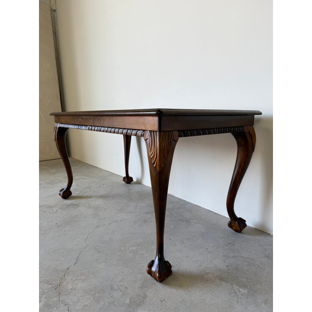 1970s Vintage Georgian Style Carved Mahogany Wood Coffee Table With Claw Feet For Sale - Image 5 of 18