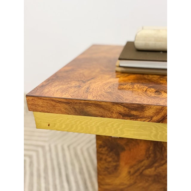 Mid 20th Century Milo Baughman Style Burlwood Brass Trim Side Table Vintage MCM Postmodern Accent For Sale - Image 9 of 11