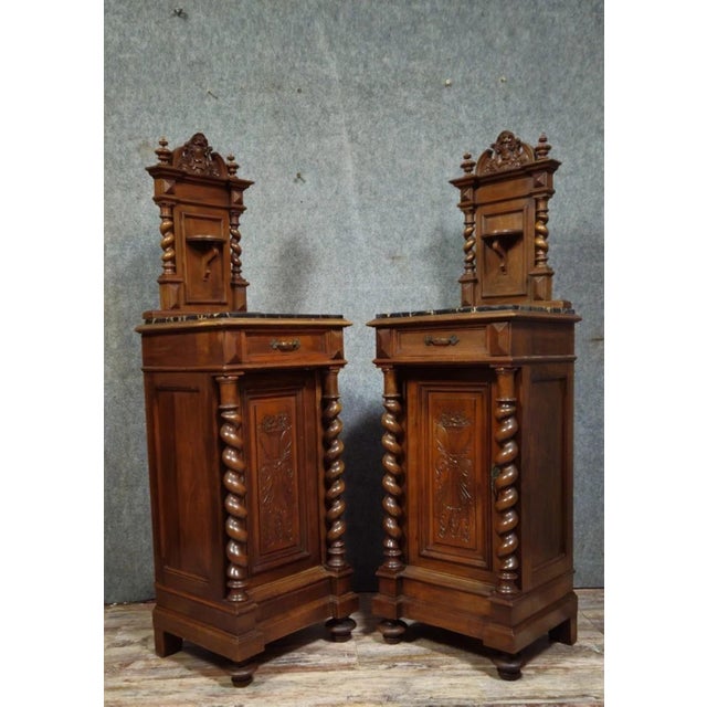 Bedside Tables in Walnut with Black Marble Tops, Set of 2 For Sale - Image 13 of 13