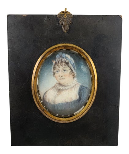 French Miniature Portrait, Buxom Woman in Bonnet, Early 19th Century