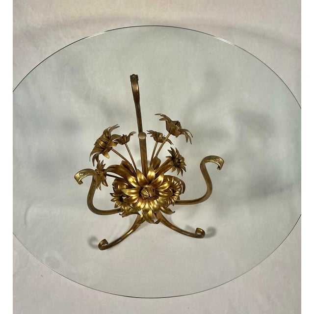 Mid-Century Modern Italian Mid-Century Hollywood Regency Gild Metal Floral Design Side Table, 60s For Sale - Image 3 of 12