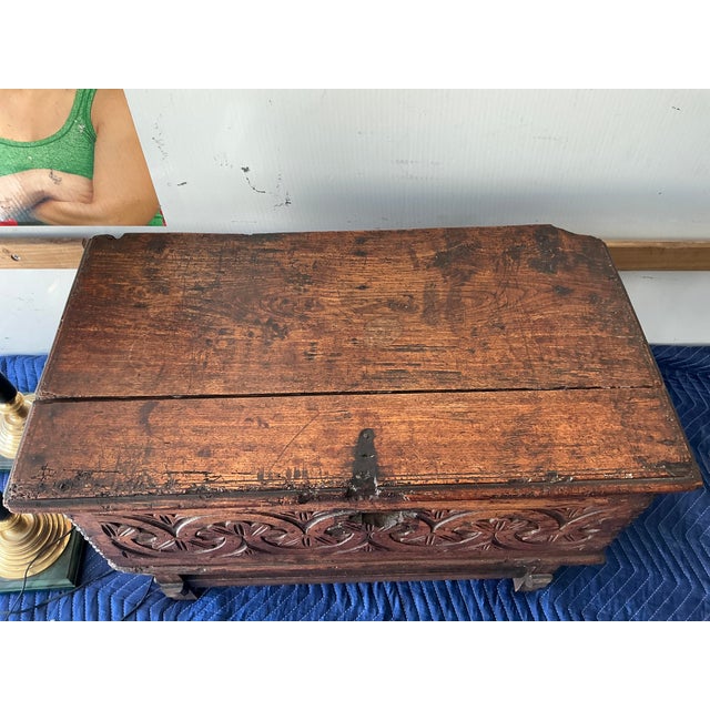 Ornate European Antique Carved Wooden Trunk on Stand For Sale In Los Angeles - Image 6 of 9