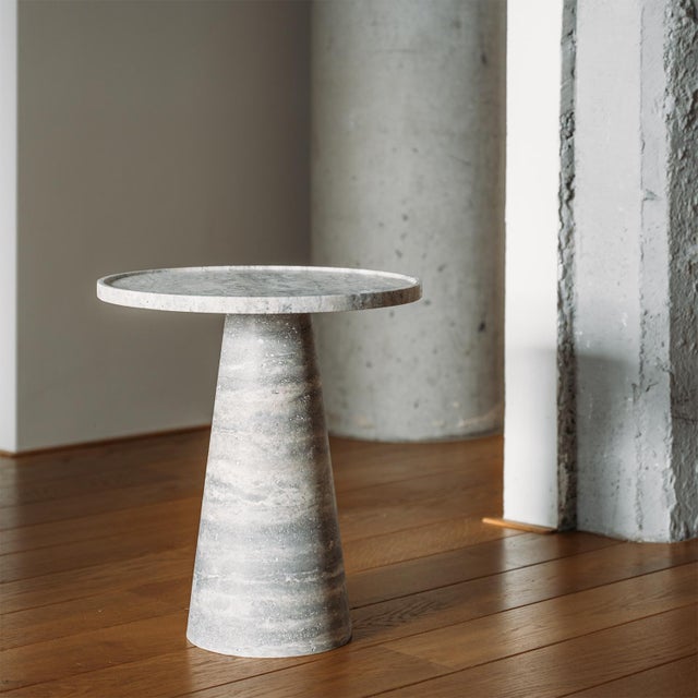 Gray Silver Travertine Cone Side Table from Kiwano Concept For Sale - Image 8 of 9