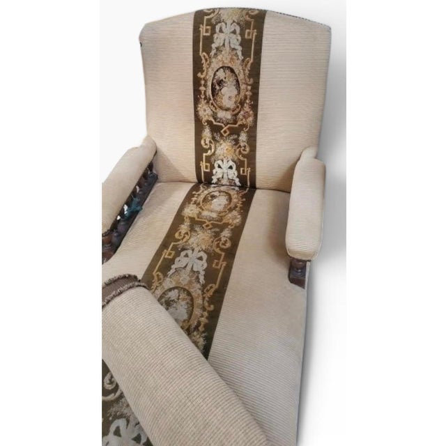Antique Victorian Eastlake Chaise Lounge With a Tapestry Stripe.