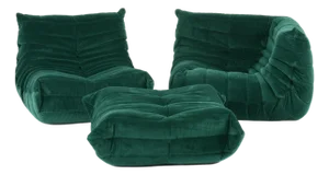 Vintage Ligne Roset Togo 3-Piece Lounge in Emerald Corduroy - Restored