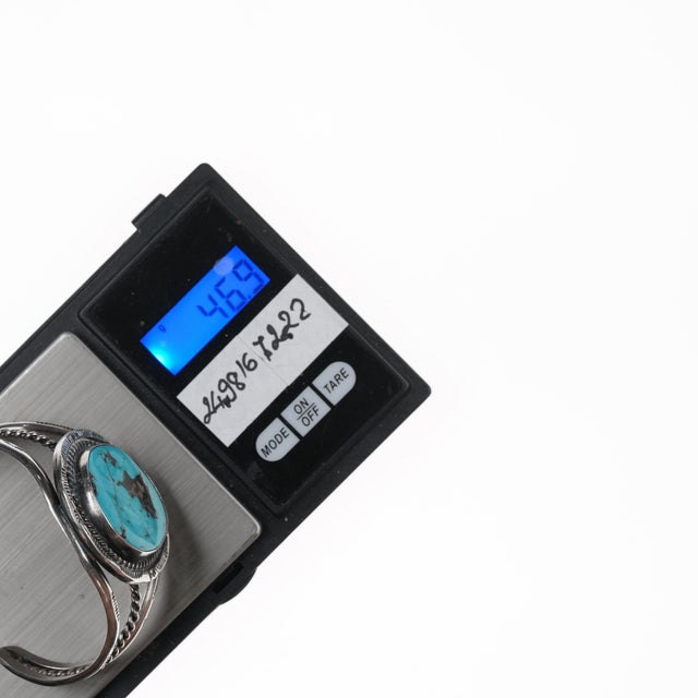 6" 70's Native American sterling and turquoise cuff bracelet For Sale - Image 10 of 10