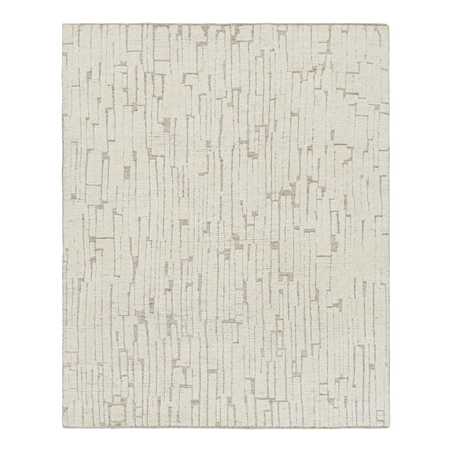 Rug & Kilim’s Contemporary Rug in White with High-Low Geometric Patterns - 8x10 For Sale