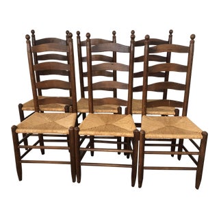 Vintage Ladder Back Rush Seat Dining Chairs - Set of 6 For Sale