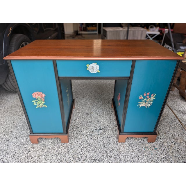 Vintage Pedestal Horseshoe Desk Botanical Collection For Sale - Image 14 of 18