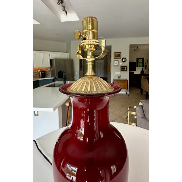 1960s Single Chinese Sang De Boeuf Flambé Oxblood Porcelain Table Lamp For Sale - Image 14 of 17