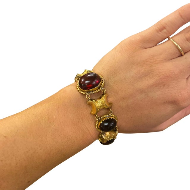 This is part of Chairish’s Costume Jewelry assortment. A fine early Victorian period pinchbeck bracelet set with...