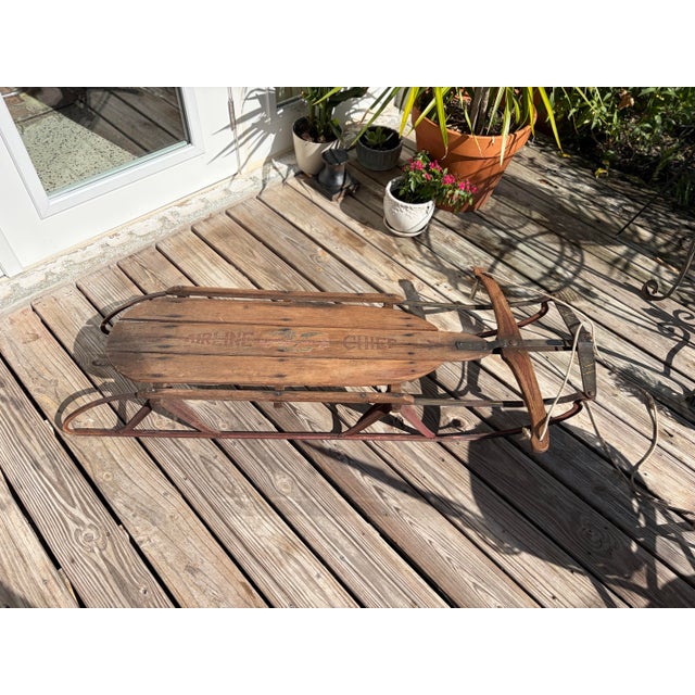 Wood Vintage Sled - Flexible Flyer Airline Chief No 55 Genuine Flexible Flyer With Safety Runners and Super Steering For Sale - Image 7 of 10