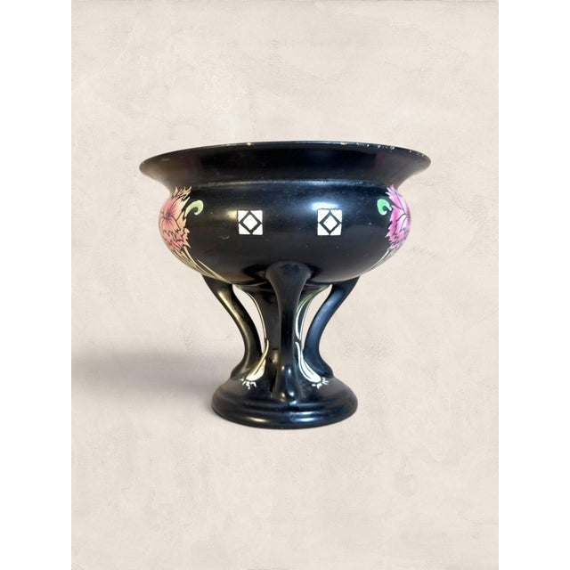 Antique English Shelley “Carnation” Black Art Nouveau Footed Jardinière For Sale In Tampa - Image 6 of 9