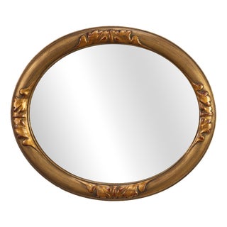 Art Deco Oval Gilt Oak Mirror, Belgium, 1920s For Sale